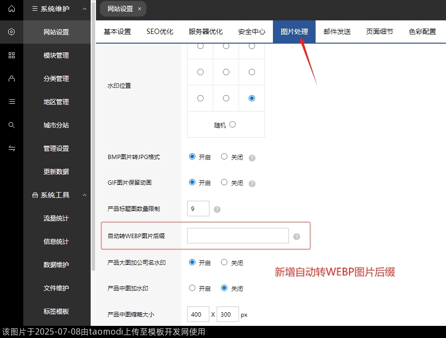 新增网站设置-自动转WEBP图片后缀